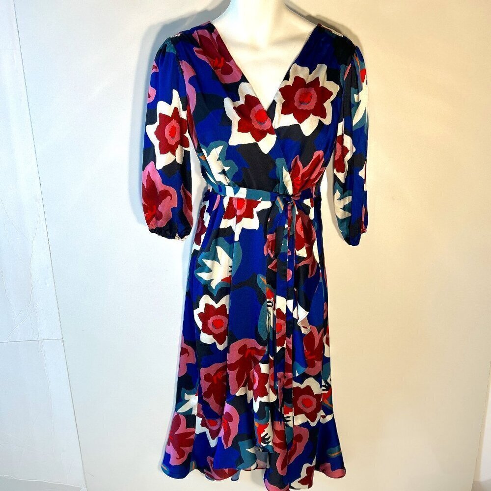 Sam Edelman SZ M Sapphire blue abstract floral dress Timeless Office Artsy